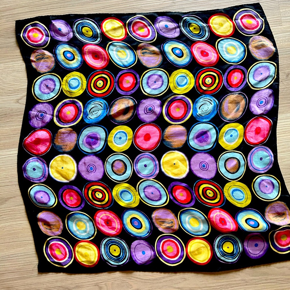 Artsy Silk Geometric Abstract Vintage Scarf Multicolor Square Wearable Art Color